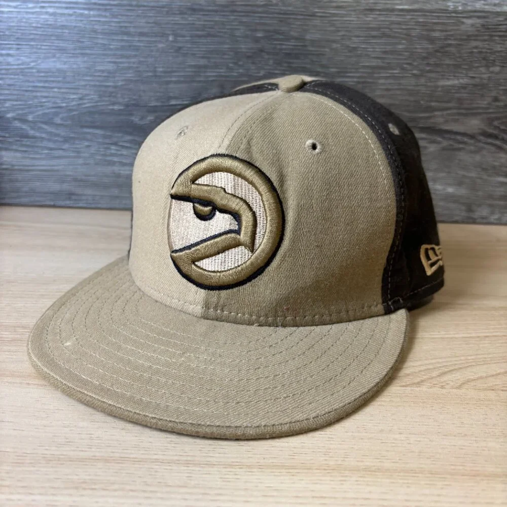 Vintage Atlanta Hawks Hat Cap Fitted 7 1/2 Brown NBA Basketball Wool USA New Era